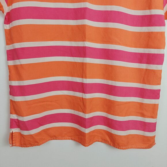 J.Crew Pink Orange White Striped 100% Silk Short Sleeve T-Shirt Blouse Size XS - Picture 6 of 9